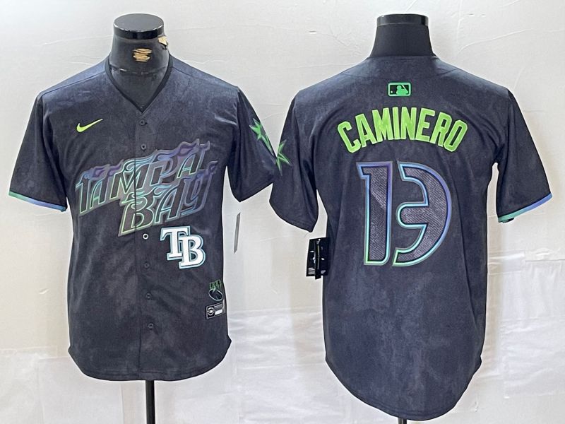 Men Tampa Bay Rays #13 Caminero Black City Edition Nike 2024 MLB Jersey style 4